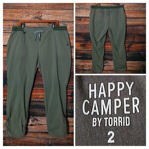 Torrid Happy Camper Pants 2 2X Active Crop Olive Green Nylon Pockets Drawstring